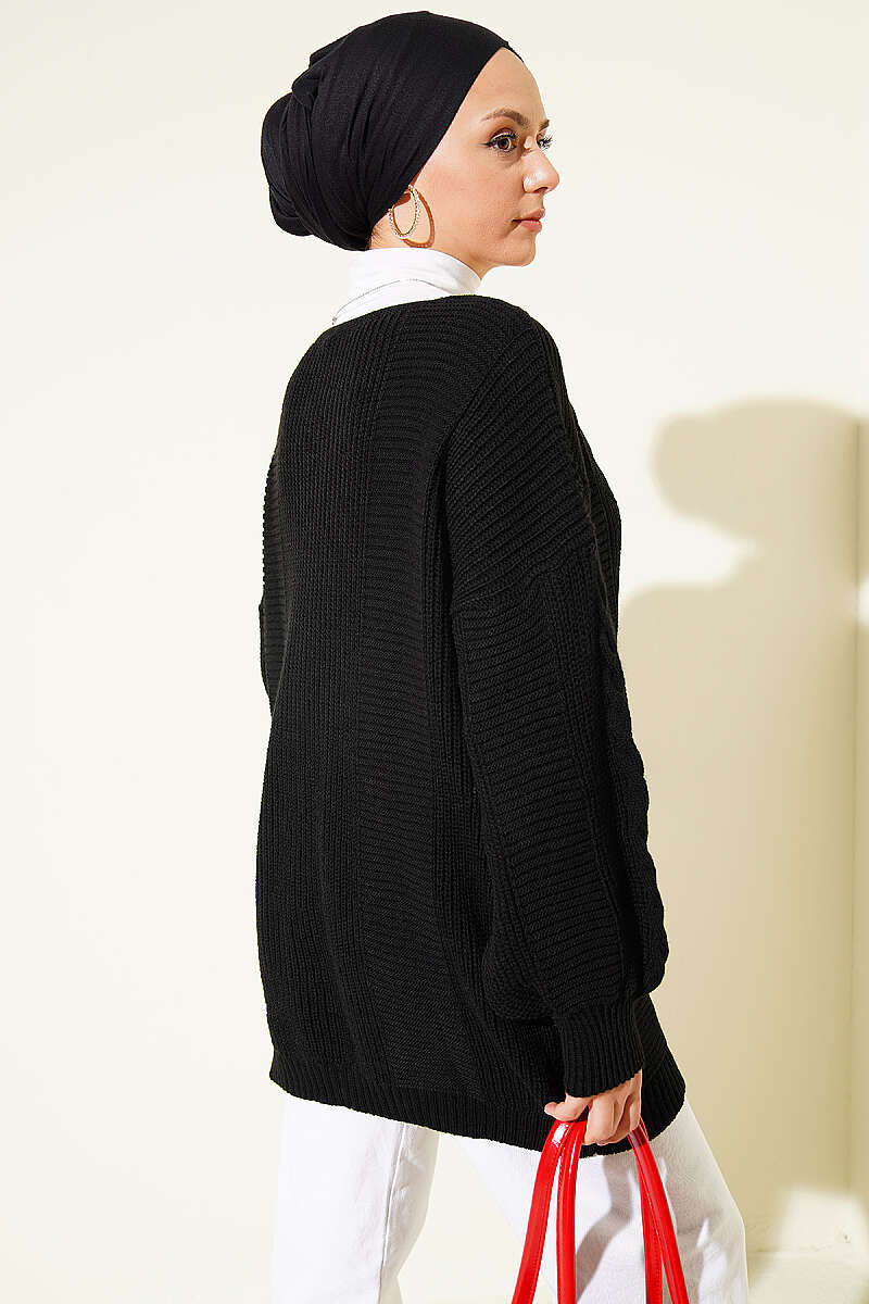 Button-up Knit Cardigan Black - الصورة 3