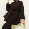 Cross Front Belted Two-Piece Set Dark Brown - immagine 2