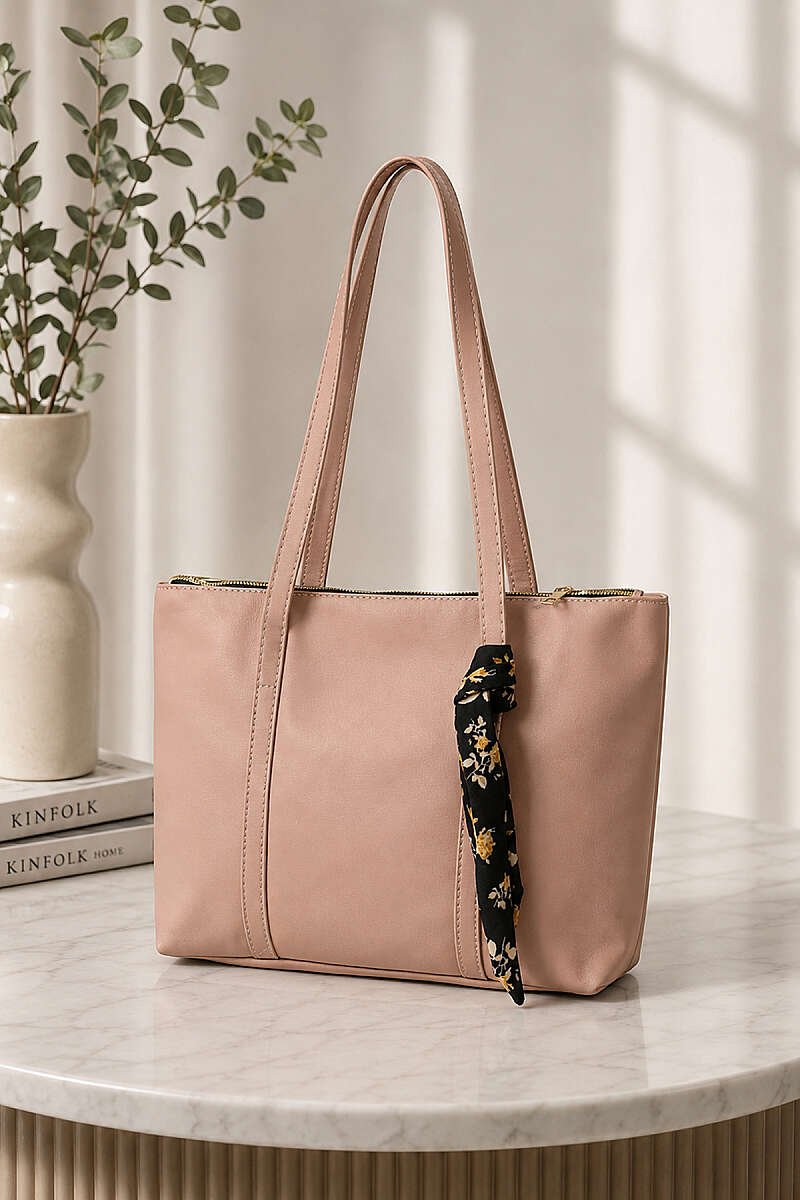 Front Pocket Scarf Detail Shoulder Bag Powder Pink