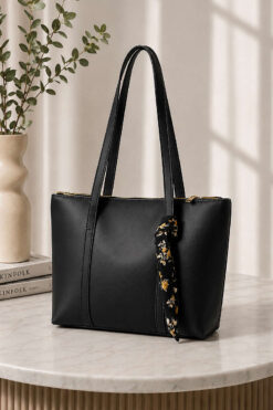 Front Pocket Scarf Detail Shoulder Bag Black