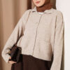 Front-Buttoned Gold-Buttoned Knit Cardigan with Pocket Beige