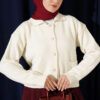 Front-Buttoned Gold-Buttoned Knit Cardigan with Pocket Ecru