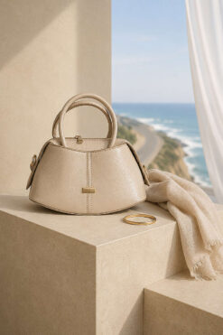 Stitched Front Women's Handbag Beige