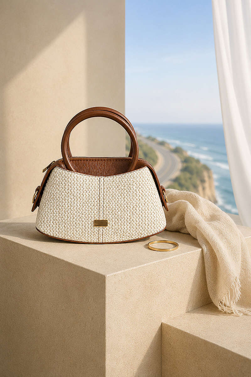 Stitched Front Women's Handbag Beige - Image 2