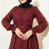 Ruffled Front Detail Checkered Dress Burgundy – Bild 2