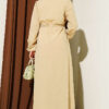 Ruffled Front Zipper Dress Sand Beige - الصورة 3