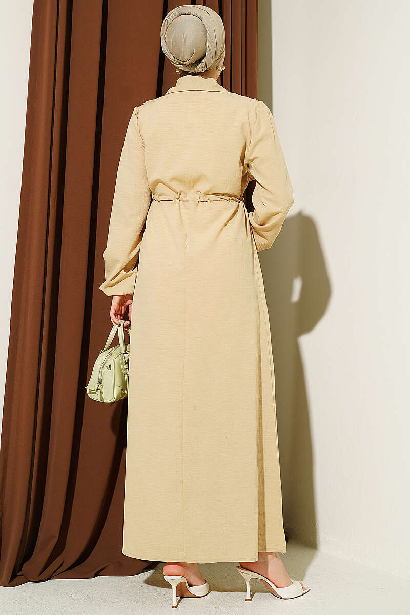 Ruffled Front Zipper Dress Sand Beige - الصورة 3