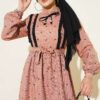 Ruffled Front Leaf Print Dress Beige - Afbeelding 2