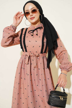 Alternative view of Ruffled Front Leaf Print Dress Beige