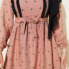 Ruffled Front Leaf Print Dress Beige - Afbeelding 4