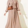 Top Detail Skirt Set Sand Beige