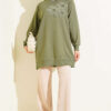 Front-Embellished Rose Appliqué French Terry Tunic Khaki - immagine 2