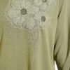 Front-Embellished Rose Appliqué French Terry Tunic Khaki - immagine 4