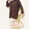 Front-Embellished Rose Appliqué French Terry Tunic Brown - Imagen 2