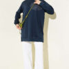 Front-Embellished Rose Appliqué French Terry Tunic Navy Blue - Image 2