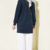 Front-Embellished Rose Appliqué French Terry Tunic Navy Blue - Image 3