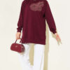 Front-Embellished Rose Appliqué French Terry Tunic Plum – Bild 2