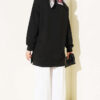 Front-Embellished Rose Appliqué French Terry Tunic Black - Imagen 3