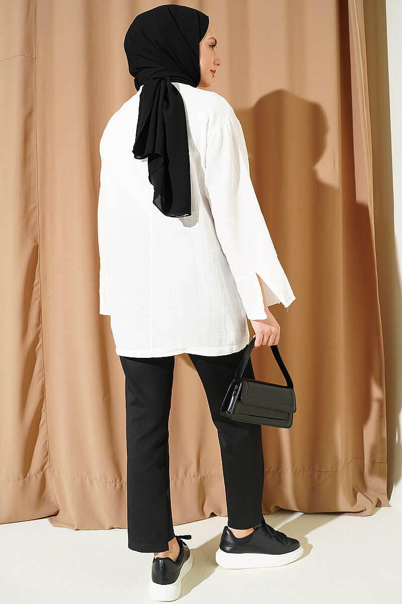 Embroidered Tied Muslin Kimono Ecru - immagine 3