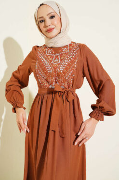 Alternative view of Embroidered Front Banded Cuff Dress Tan