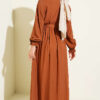 Embroidered Front Banded Cuff Dress Tan – Image 3