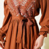 Embroidered Front Banded Cuff Dress Tan – Image 4