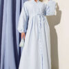 Dress with Ribbed Front and Tie Belt Baby Blue