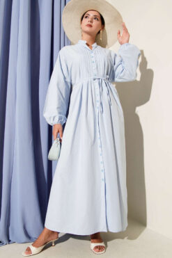 Dress with Ribbed Front and Tie Belt Baby Blue
