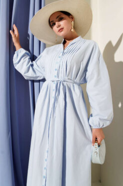 Alternative view of Dress with Ribbed Front and Tie Belt Baby Blue