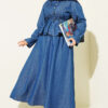 V-Neck Brooch-Embellished Denim Two-Piece Set Blue – Image 5