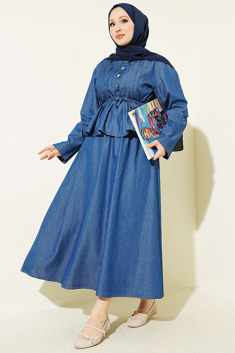 V-Neck Brooch-Embellished Denim Two-Piece Set Blue – Image 5