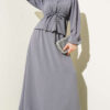 Pleated Waist Tunic with Skirt Set Slate Grey