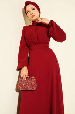 Alternative view of Pleated Belted Chiffon Evening Dress Burgundy