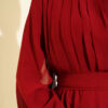 Pleated Belted Chiffon Evening Dress Burgundy - الصورة 4