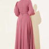 ⁦V-Neck Pleated Belted Evening Dress Rose Dust⁩ - الصورة ⁦3⁩