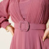 ⁦V-Neck Pleated Belted Evening Dress Rose Dust⁩ - الصورة ⁦4⁩