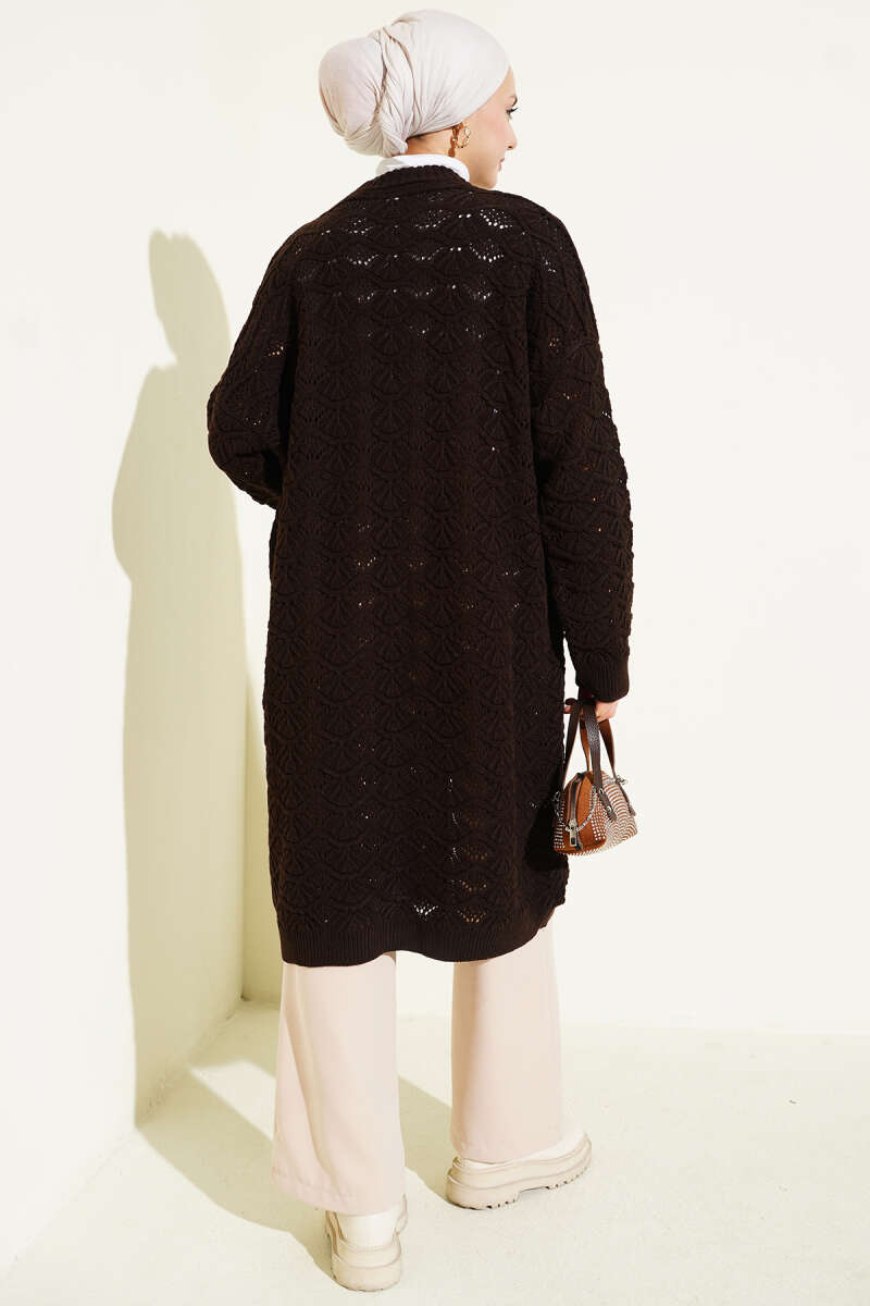 Knit Pattern Detailed Cardigan Dark Brown - immagine 3