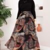 Authentic Patterned Belted Chiffon Skirt Khaki - immagine 3