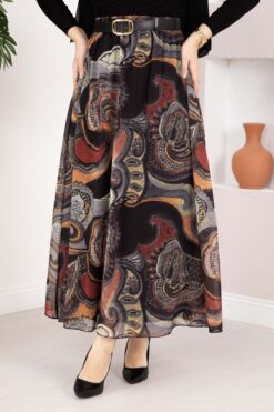 Alternative view of Authentic Patterned Belted Chiffon Skirt Khaki