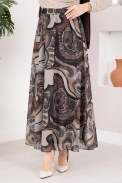 Alternative view of Authentic Patterned Belted Chiffon Skirt Brown