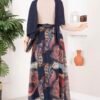 Authentic Patterned Belted Chiffon Skirt Navy Blue - Image 5