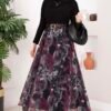 Authentic Patterned Belted Chiffon Skirt Black