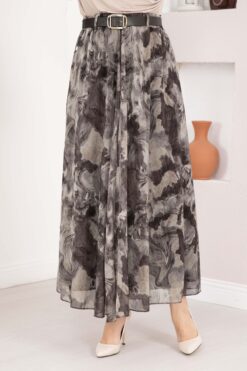 Alternative view of Authentic Patterned Belted Chiffon Skirt Mink