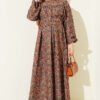 Authentic Patterned Yoke Dress Camel