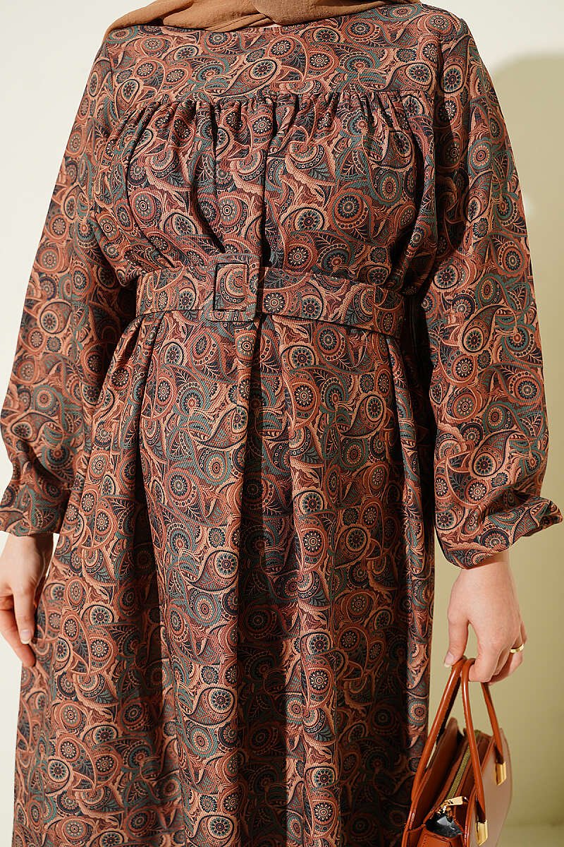 Authentic Patterned Yoke Dress Camel - immagine 4