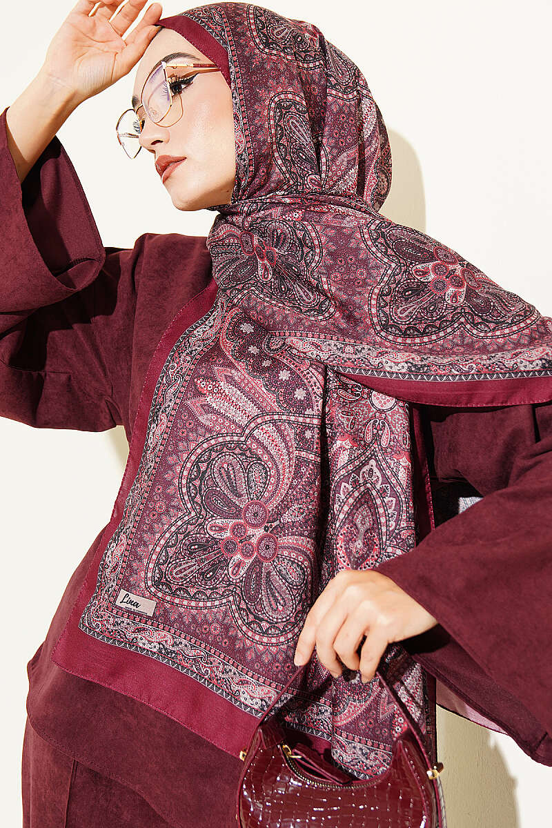 Vintage Patterned Printed Shawl Burgundy
