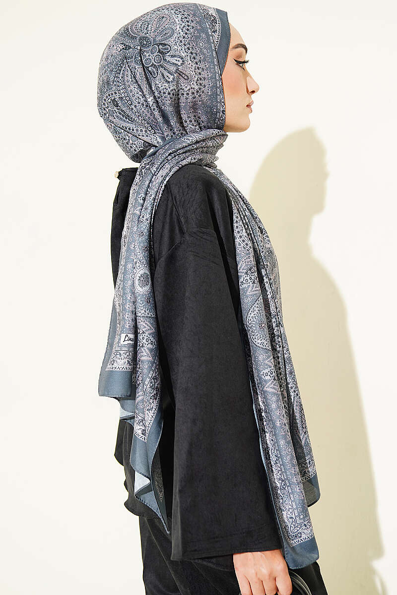 Vintage Patterned Printed Shawl Grey - immagine 3