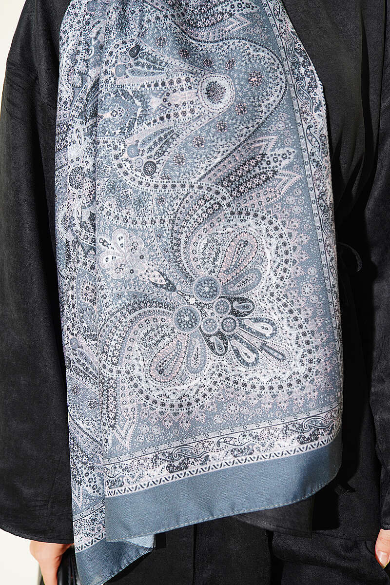 Vintage Patterned Printed Shawl Grey - immagine 4