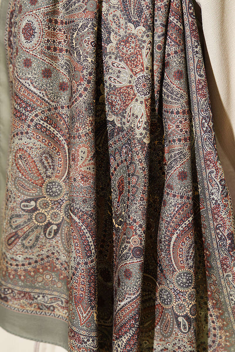 Vintage Patterned Printed Shawl Khaki - immagine 4