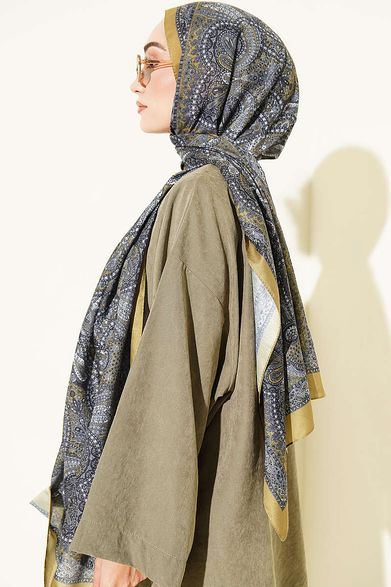 Vintage Patterned Printed Shawl Henna Green - Image 3